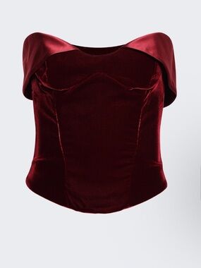 NWT Mugler Deep Red Velvet Off-Shoulder Bustier Top